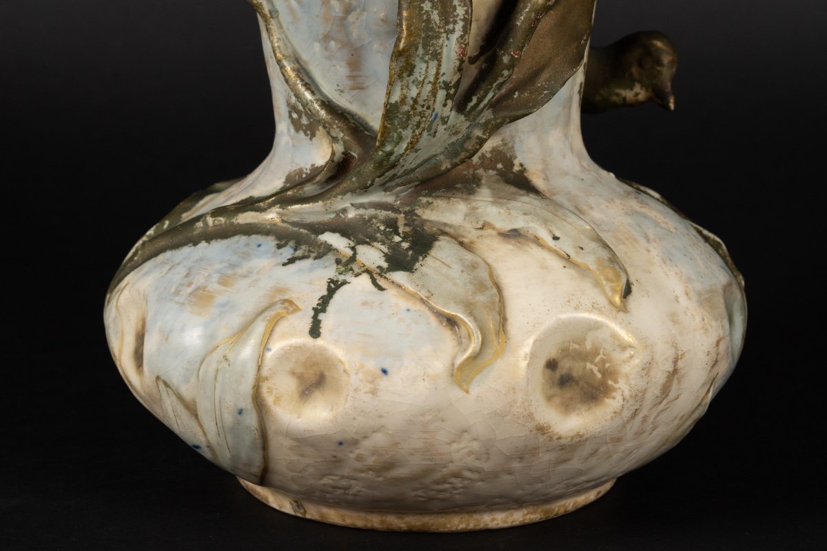 Pheasant Vase, Amphora, Austria, Turn-teplitz, Circa 1900.   -photo-5