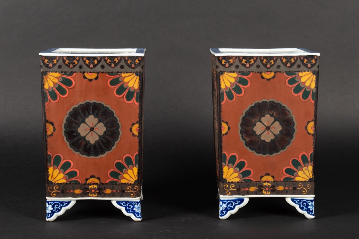 Pair Of Plant Pots, Totai/jiki-shippo Cloisonne, Japan, Meiji Era (1868-1912). -photo-2