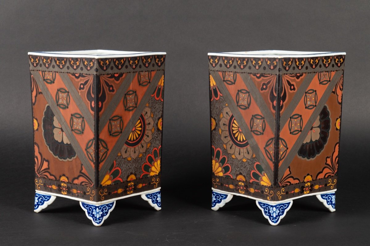 Pair Of Plant Pots, Totai/jiki-shippo Cloisonne, Japan, Meiji Era (1868-1912). -photo-3