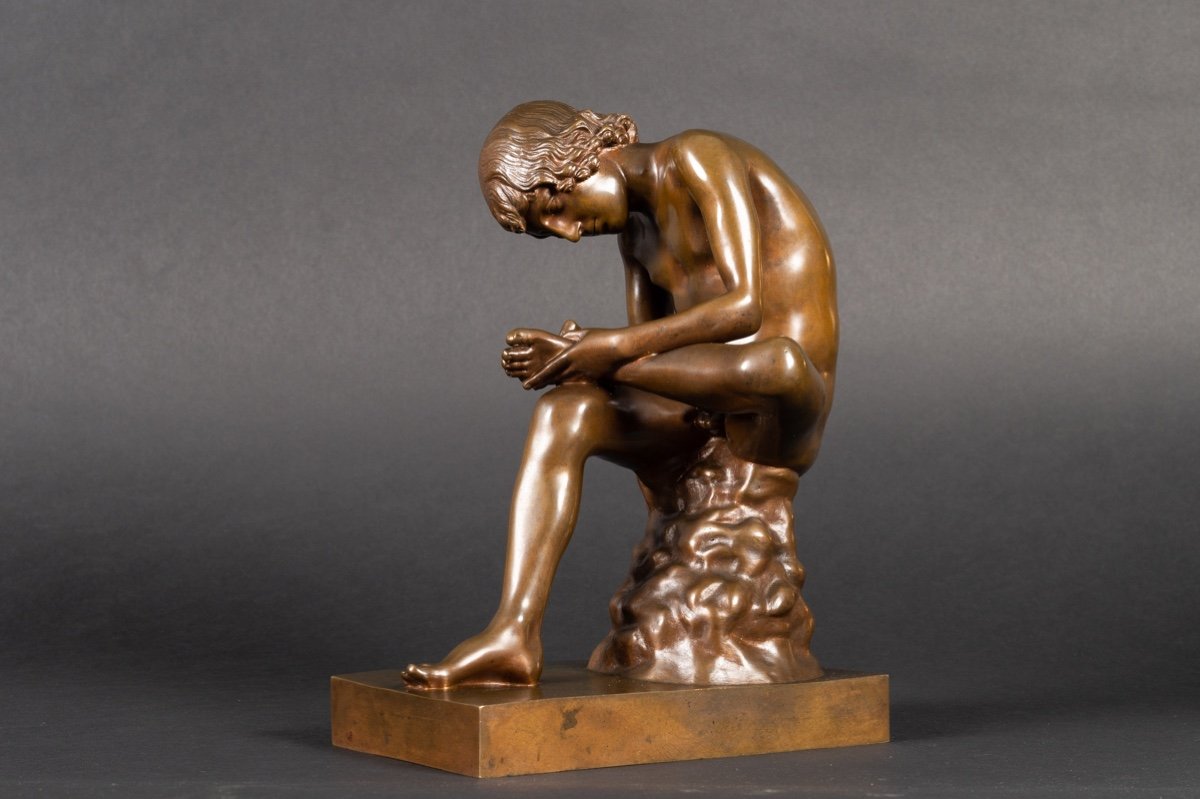 Spinario - A Boy Removes A Thorn From His Foot, Ferdinand Barbedienne, Bronze, 19th Century-photo-2