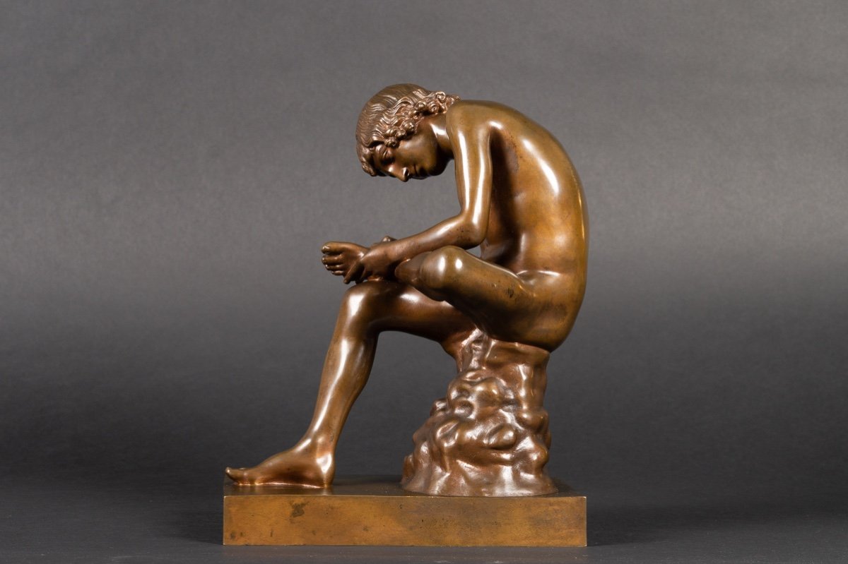 Spinario - A Boy Removes A Thorn From His Foot, Ferdinand Barbedienne, Bronze, 19th Century-photo-3