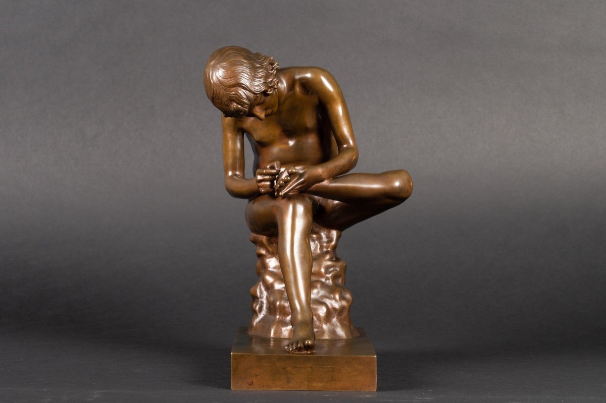 Spinario - A Boy Removes A Thorn From His Foot, Ferdinand Barbedienne, Bronze, 19th Century-photo-4