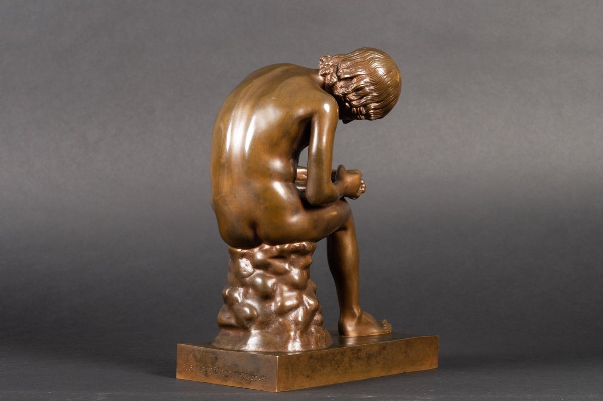 Spinario - A Boy Removes A Thorn From His Foot, Ferdinand Barbedienne, Bronze, 19th Century-photo-2