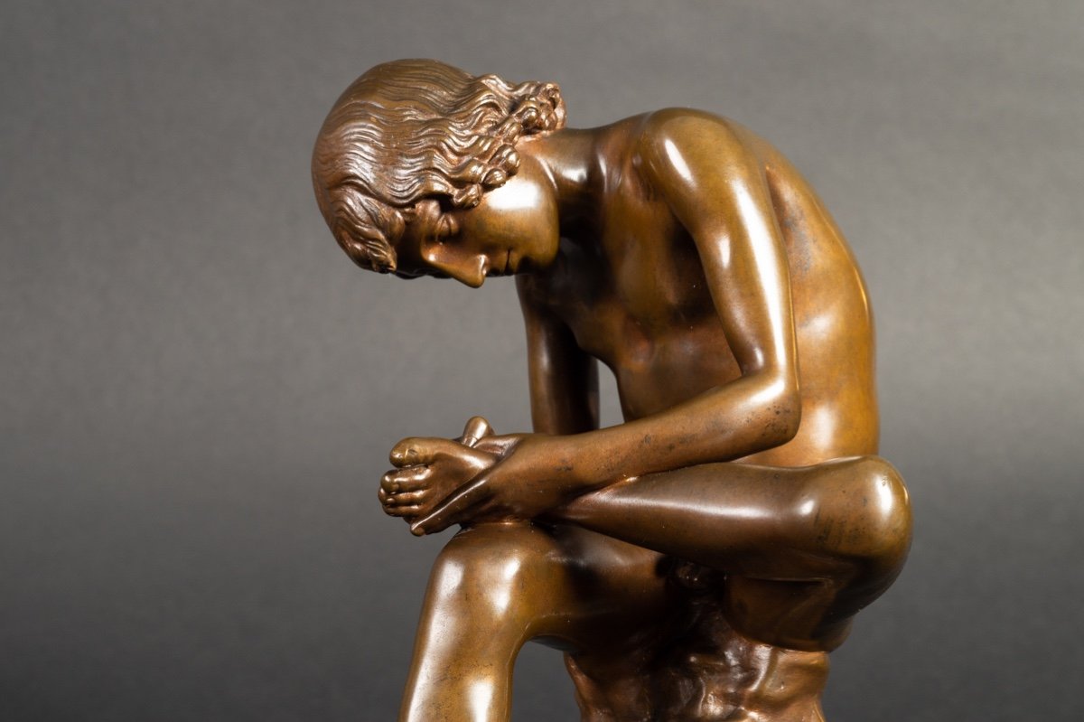 Spinario - A Boy Removes A Thorn From His Foot, Ferdinand Barbedienne, Bronze, 19th Century-photo-3