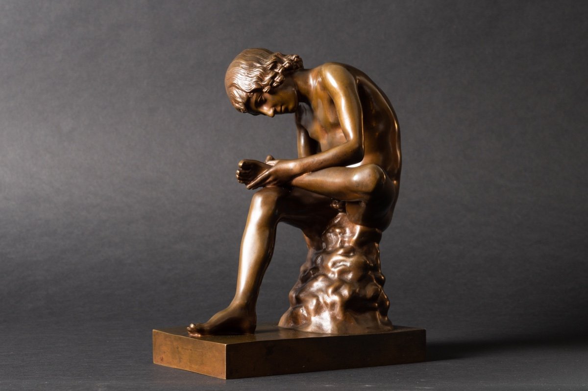 Spinario - A Boy Removes A Thorn From His Foot, Ferdinand Barbedienne, Bronze, 19th Century