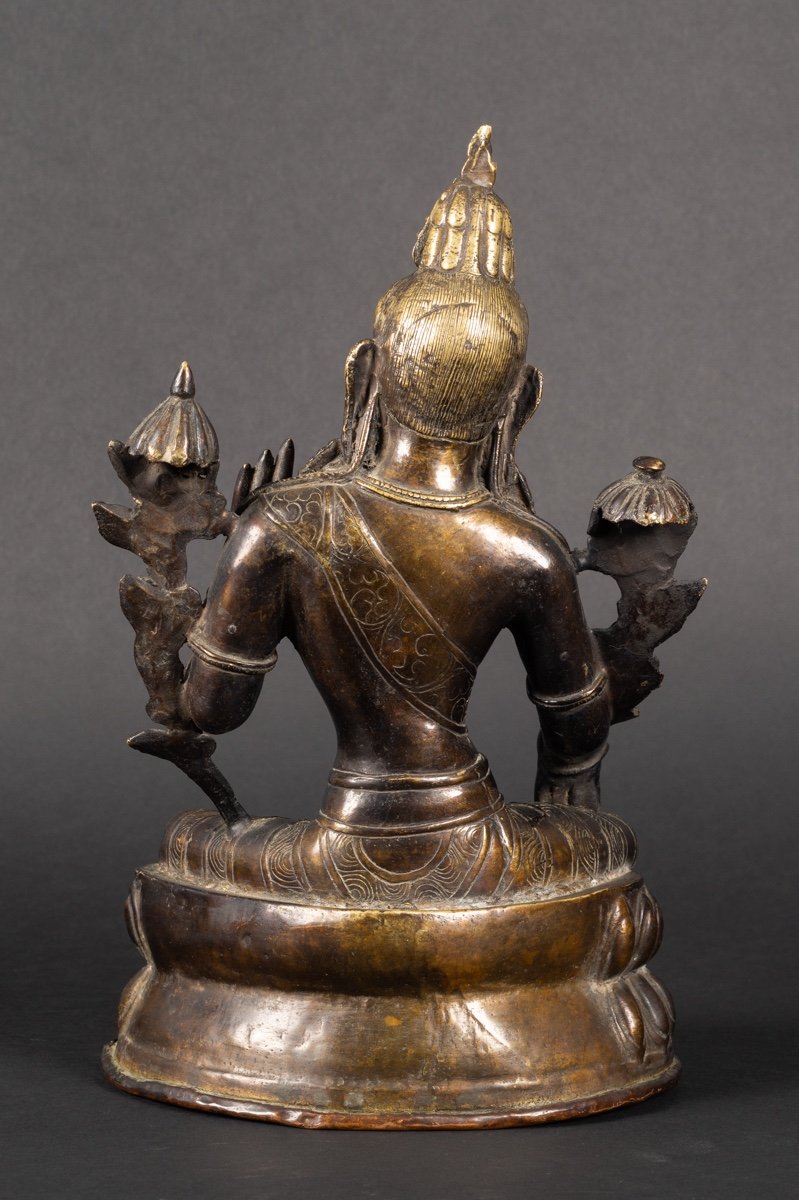 Tara Verte, Bronze Patiné, Tibet/népal, XIXe/XXe Siècle. -photo-1