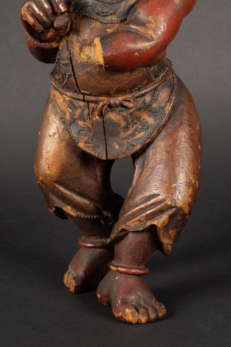 Dancer, Polychrome Wood, China, Qing Dynasty (1644-1912). -photo-3