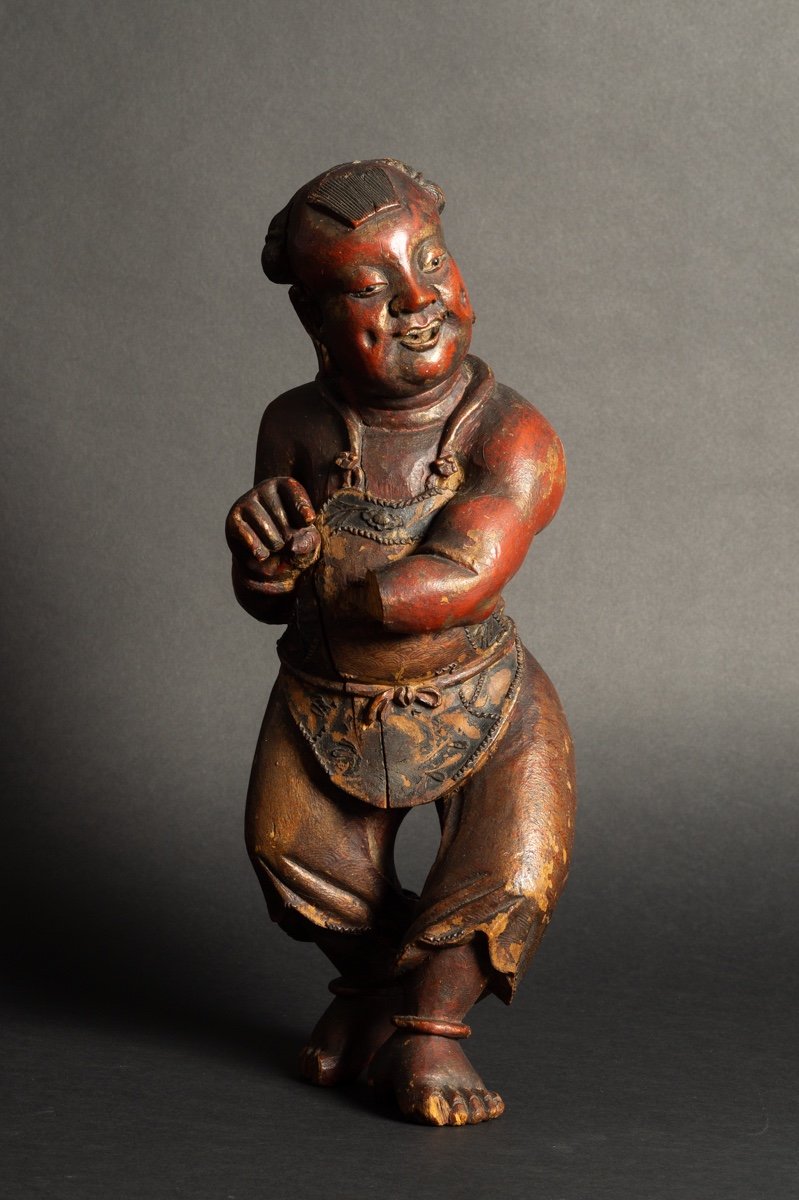 Dancer, Polychrome Wood, China, Qing Dynasty (1644-1912). 