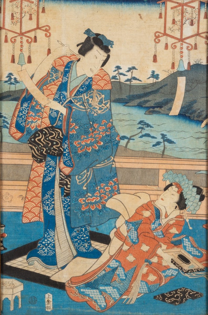 Couple By The Sea, Ukiyo-e Print, Japan, Edo Period, 19th Century. -photo-2