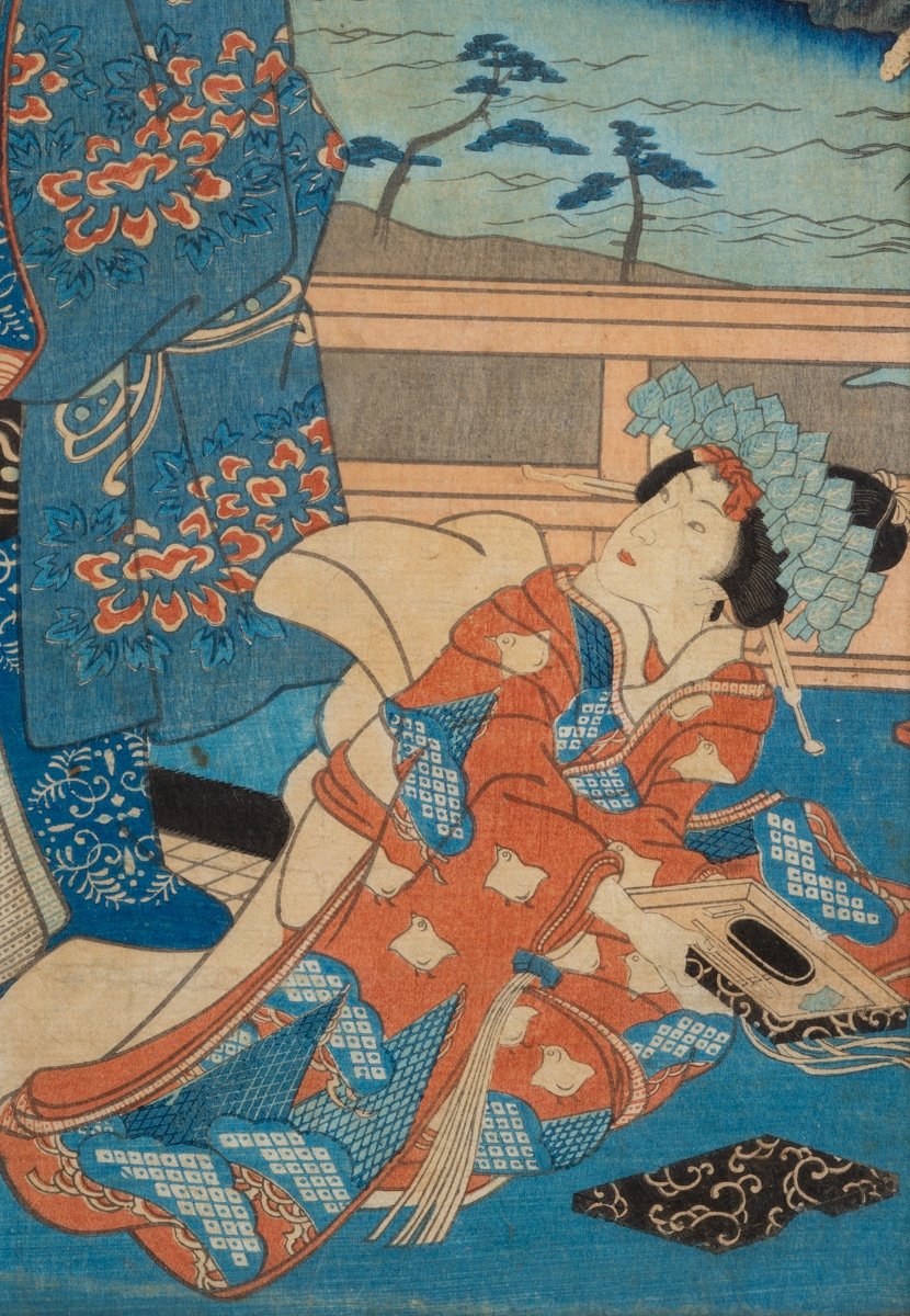 Couple By The Sea, Ukiyo-e Print, Japan, Edo Period, 19th Century. -photo-4