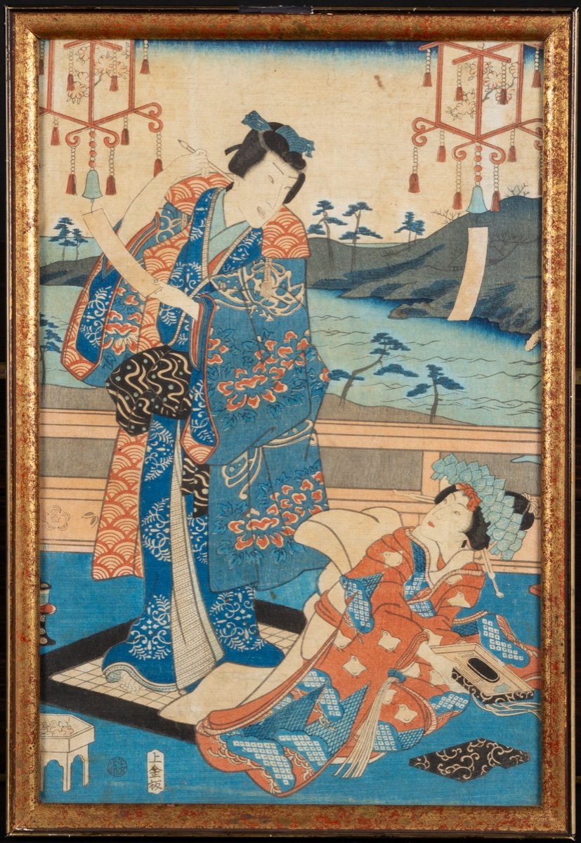 Couple By The Sea, Ukiyo-e Print, Japan, Edo Period, 19th Century. 