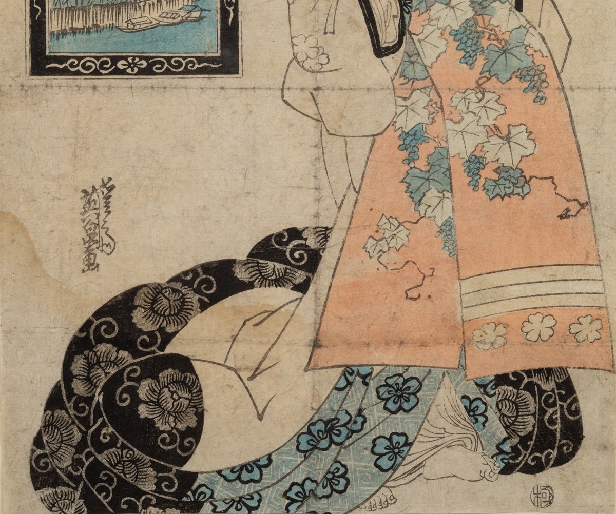 Bijin à La Fenêtre, Estampe Ukiyo-e, Japon, ère Edo, XIXe Siècle. -photo-1