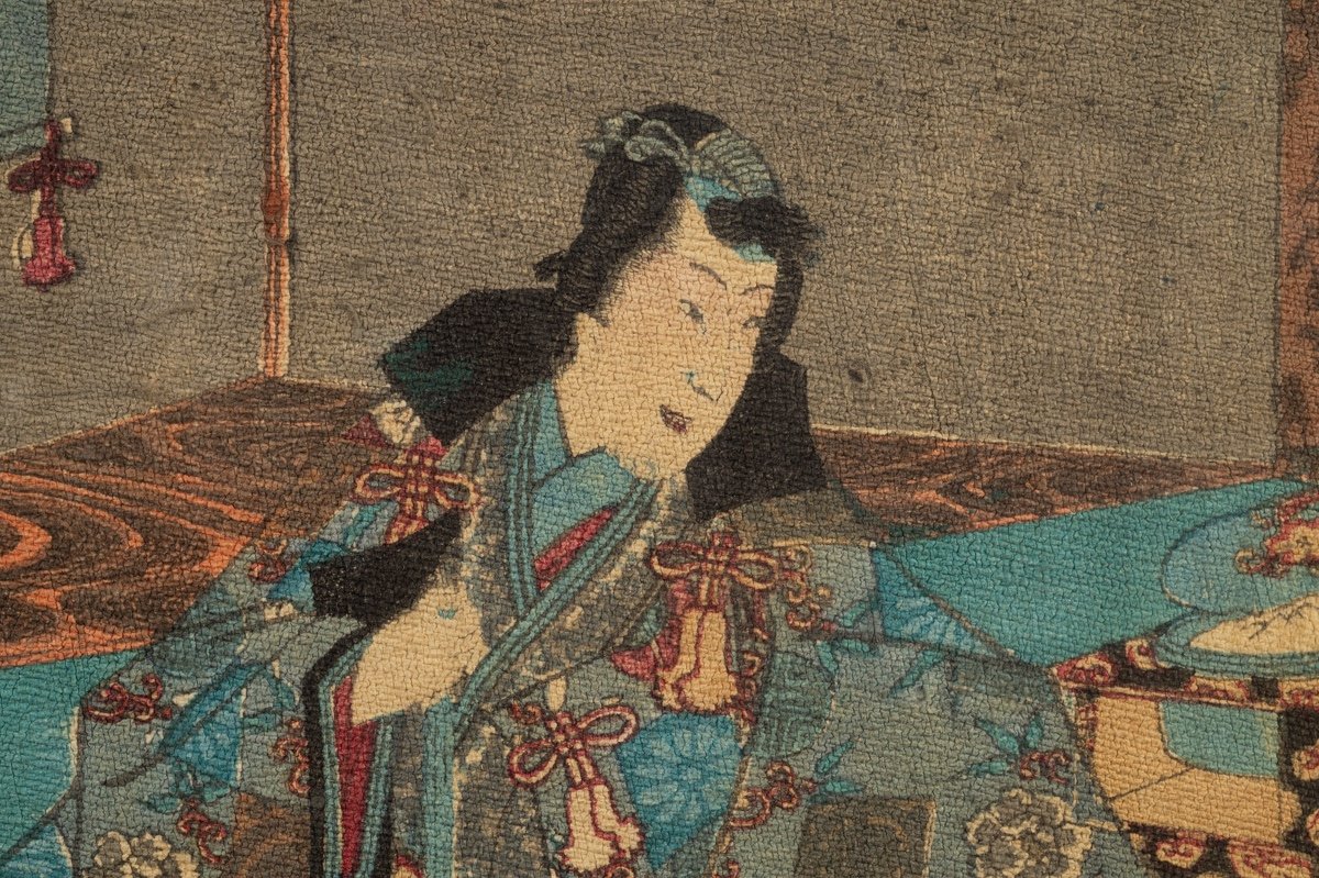 Character In A Room, Ukiyo-e Wood Engraving, Japan, Edo/meiji Period, 19th Century-photo-1