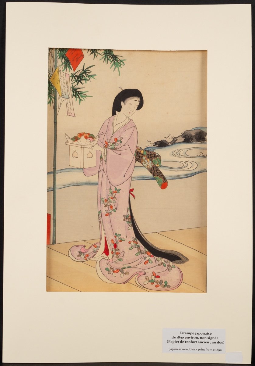 Femme au bord de l'eau, Toyohara Chikanobu (1838-1912), estampe ukiyo-e de l'ère Meiji, 1896-photo-2