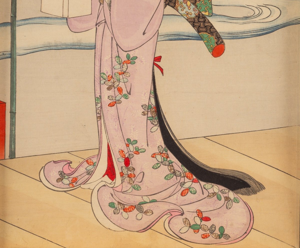 Femme au bord de l'eau, Toyohara Chikanobu (1838-1912), estampe ukiyo-e de l'ère Meiji, 1896-photo-1