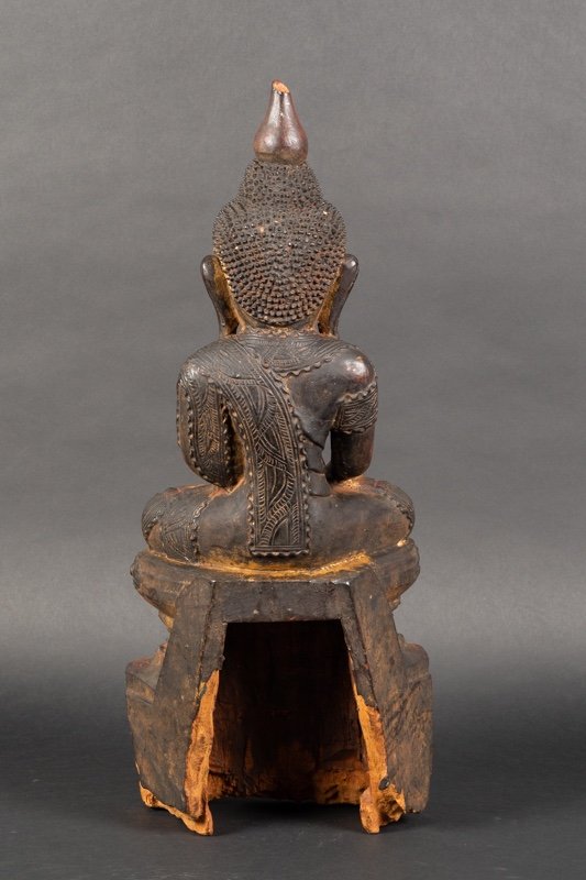 Shan Buddha, Burma, 17th-18th Century. Polychrome Wood.     -photo-1