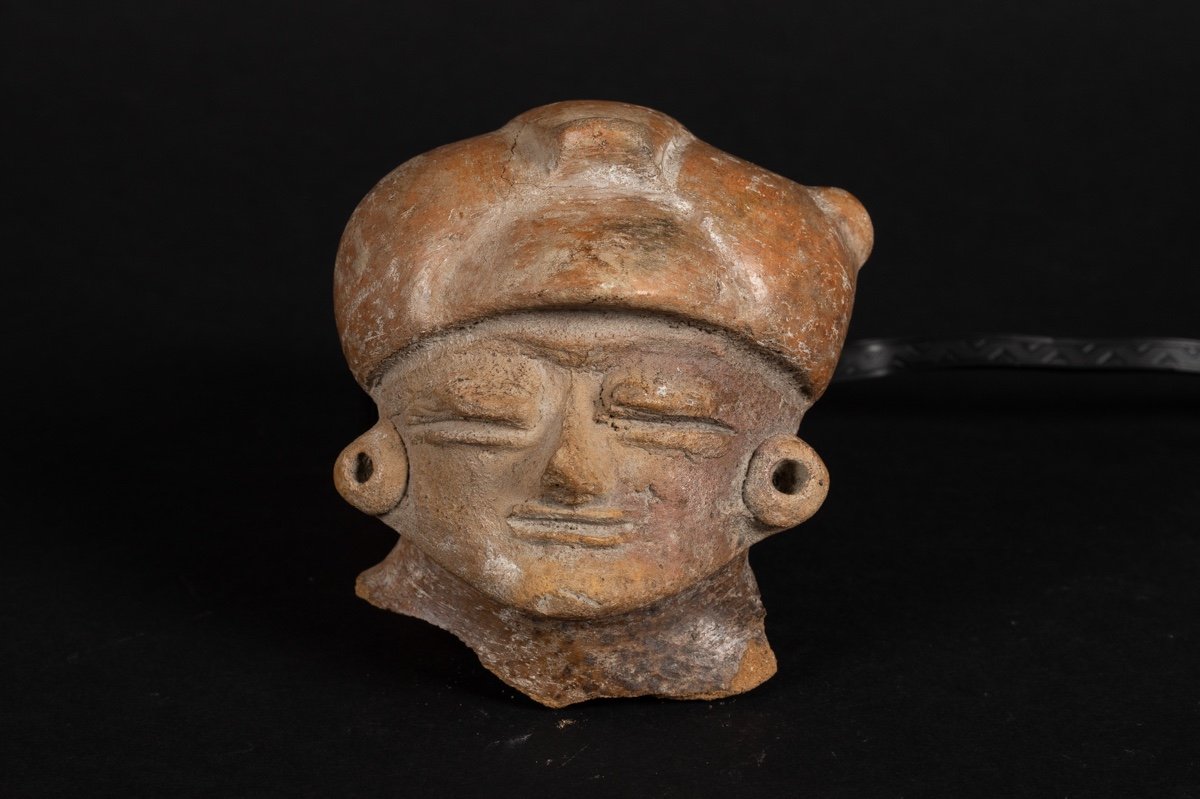 Head Of A Figure, Chorrera Culture (1300 - 300 Bc), Ecuador, Pre-columbian Ceramics-photo-3