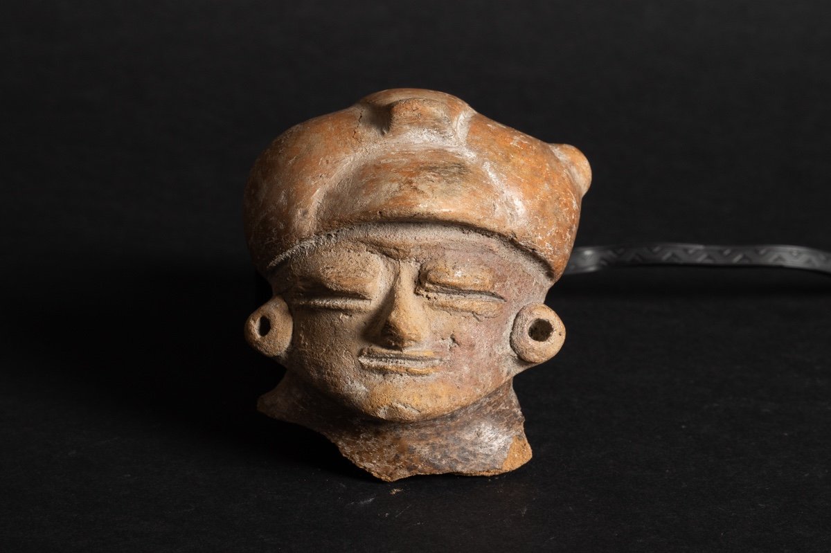 Head Of A Figure, Chorrera Culture (1300 - 300 Bc), Ecuador, Pre-columbian Ceramics-photo-4