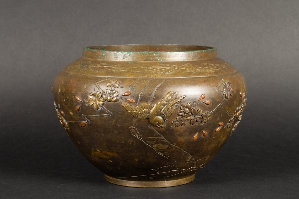 Cache Pot, Bronze, Japon, ère Meiji (1868-1912).  