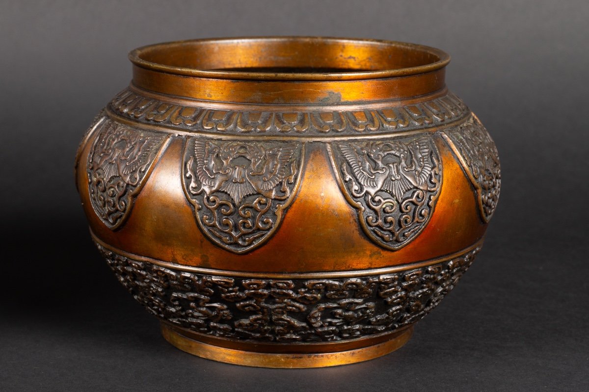 Pair Of Cache-pots, Bronze, Japan, Meiji Era (1868-1912).    -photo-2