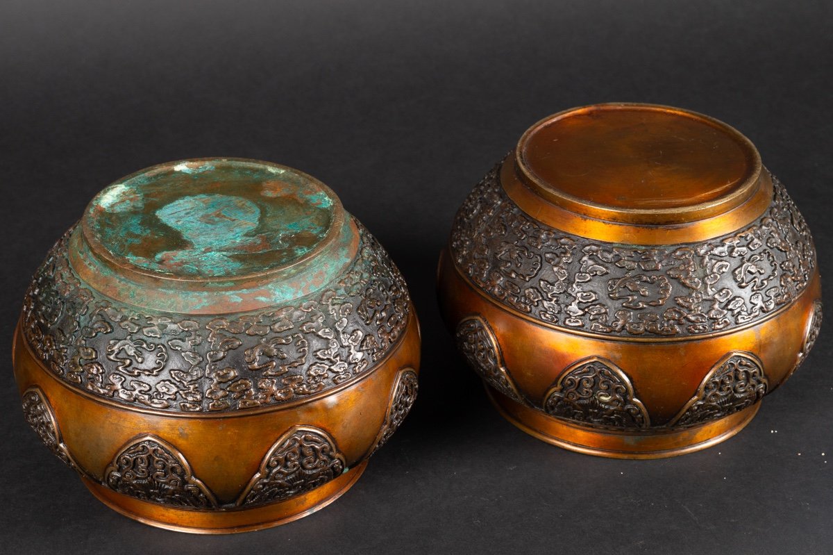 Pair Of Cache-pots, Bronze, Japan, Meiji Era (1868-1912).    -photo-4