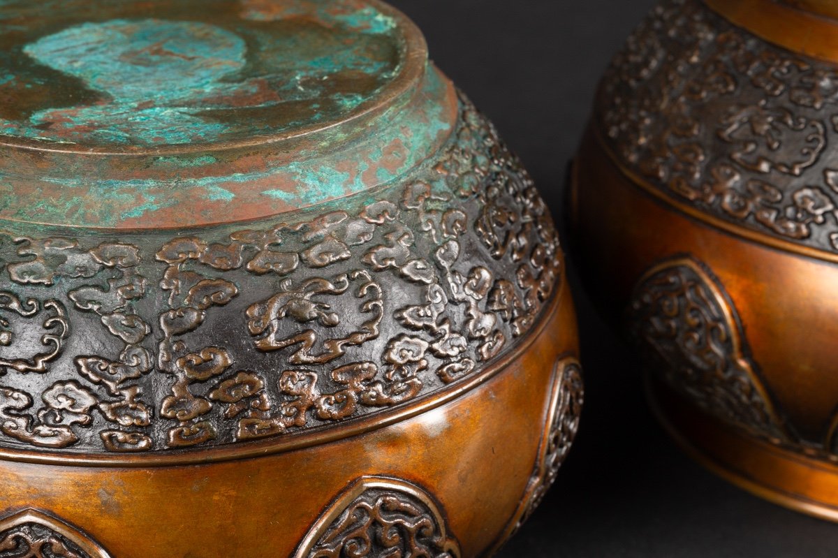 Pair Of Cache-pots, Bronze, Japan, Meiji Era (1868-1912).    -photo-5