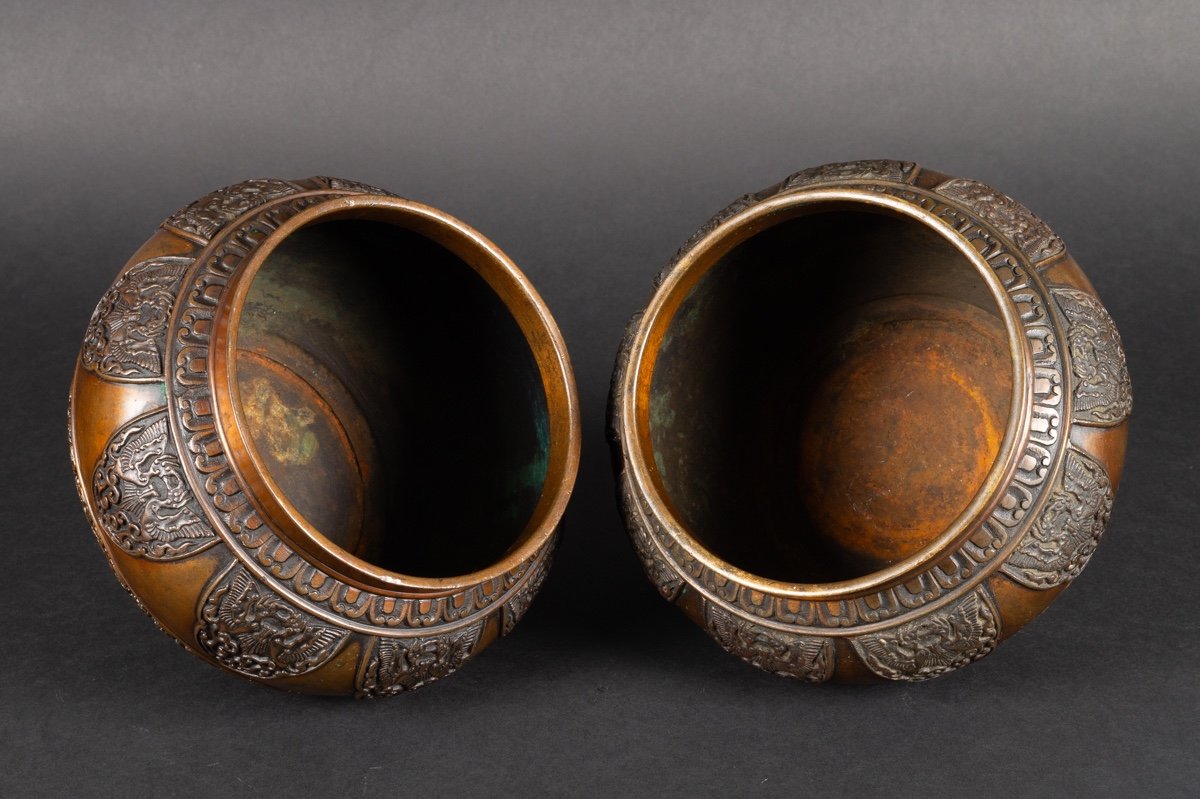 Pair Of Cache-pots, Bronze, Japan, Meiji Era (1868-1912).    -photo-6