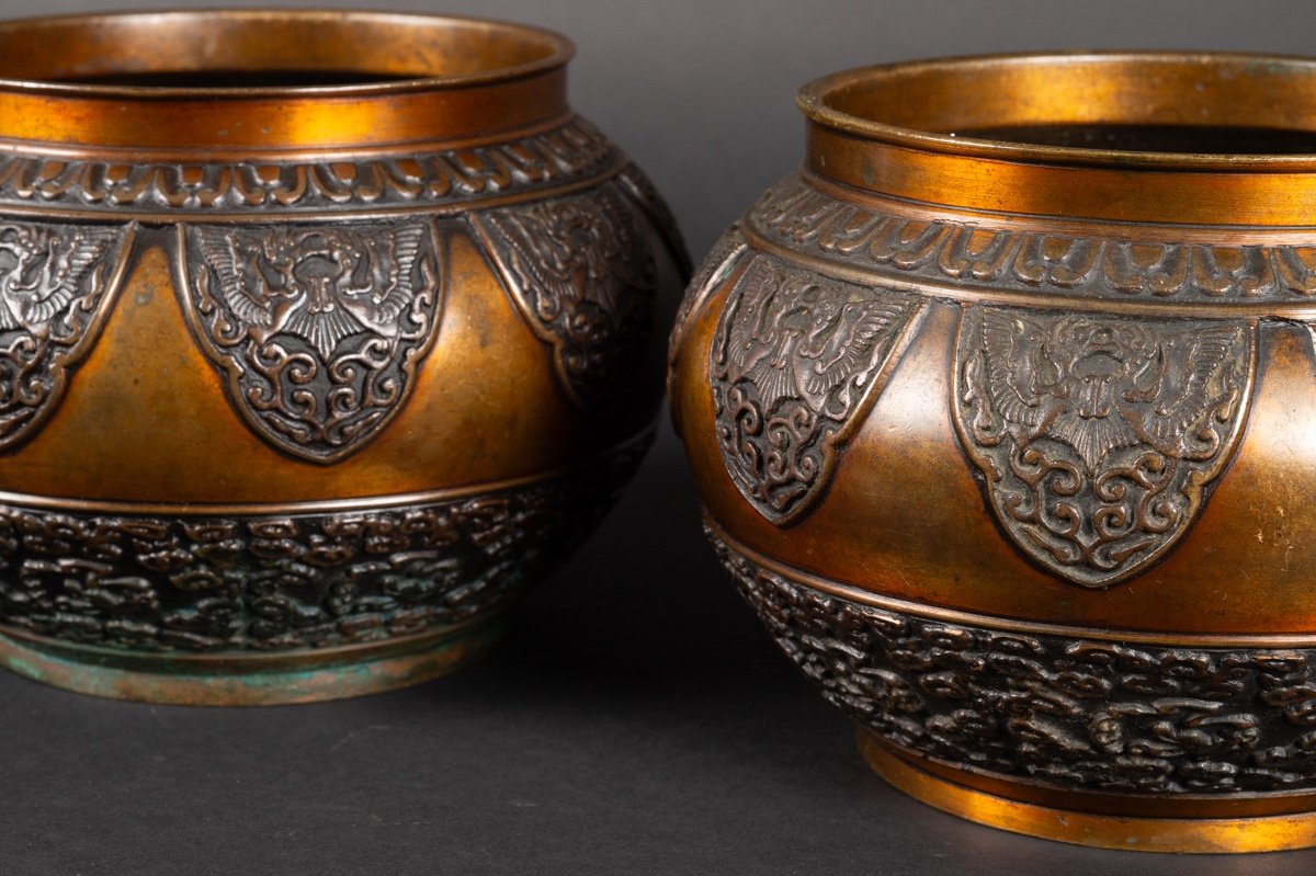 Pair Of Cache-pots, Bronze, Japan, Meiji Era (1868-1912).    -photo-8