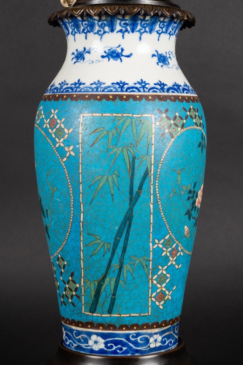 Lamp - Vase, Cloisonné Totai Shippo, Japan, Meiji Era (1868-1912).  -photo-4