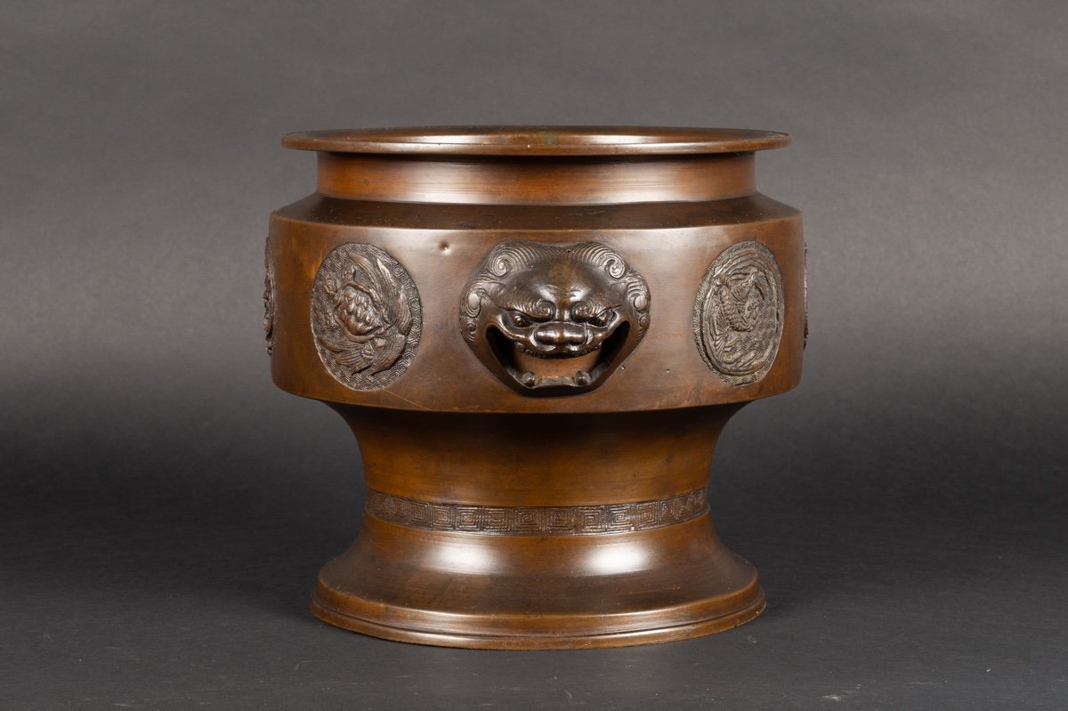 Cache Pot Avec Animaux, Bronze, Japon, ère Meiji (1868-1912). -photo-2