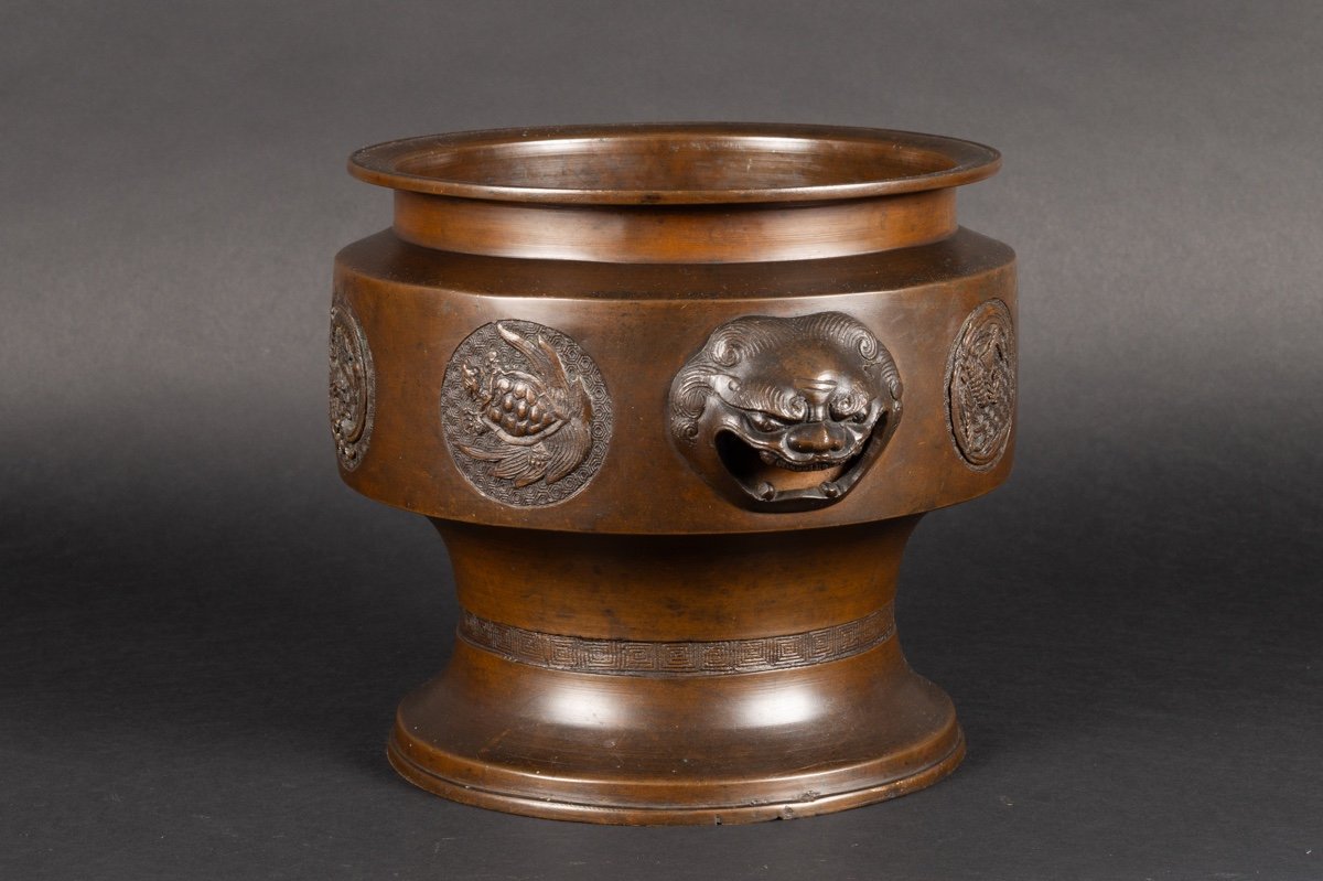 Cache Pot Avec Animaux, Bronze, Japon, ère Meiji (1868-1912). -photo-4