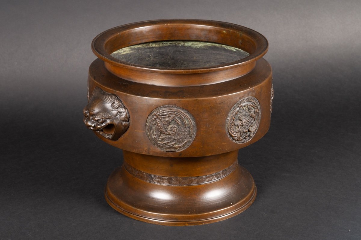 Cache Pot Avec Animaux, Bronze, Japon, ère Meiji (1868-1912). -photo-1