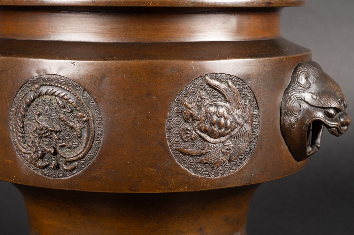 Cache Pot Avec Animaux, Bronze, Japon, ère Meiji (1868-1912). -photo-3