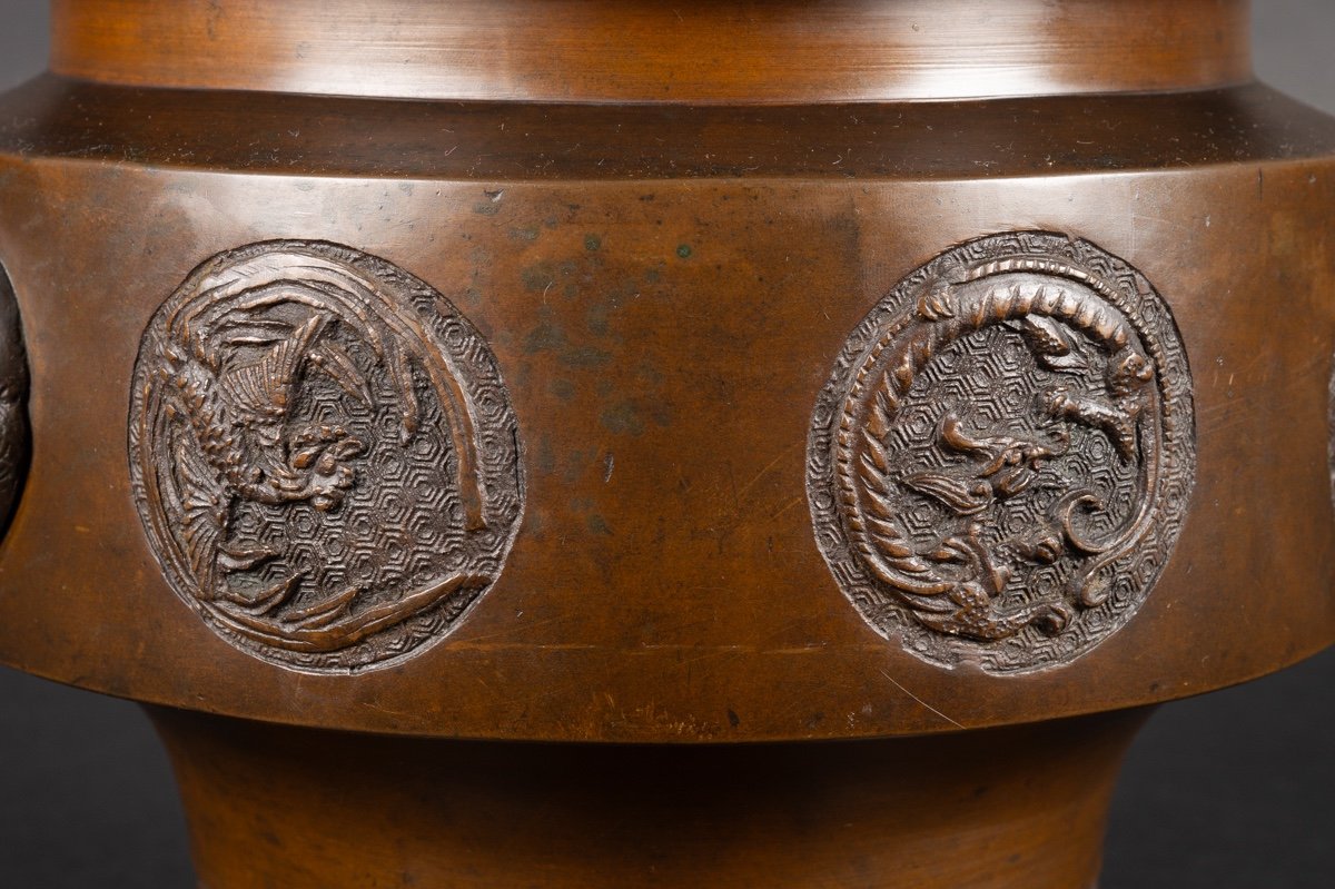 Cache Pot Avec Animaux, Bronze, Japon, ère Meiji (1868-1912). -photo-4