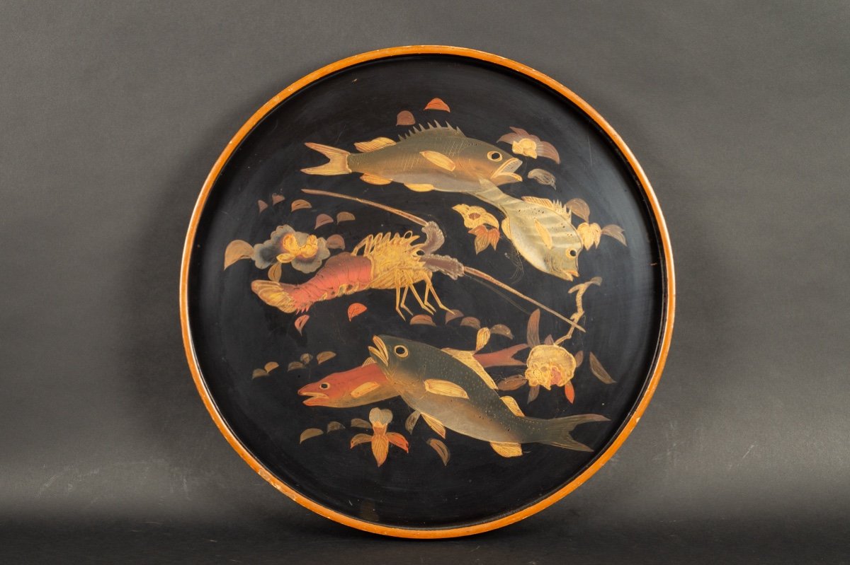 Fish And Lobster Tray, Lacquer, Japan, Meiji Era (1868-1912). -photo-2