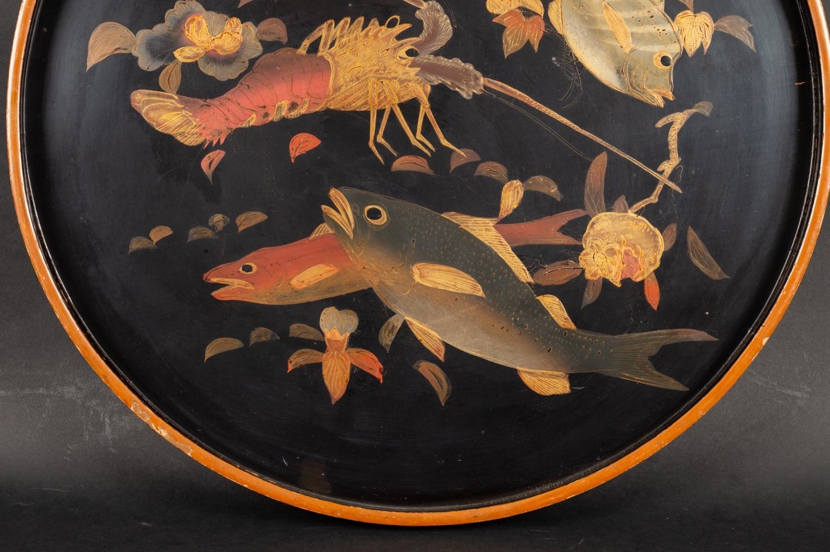 Fish And Lobster Tray, Lacquer, Japan, Meiji Era (1868-1912). -photo-2