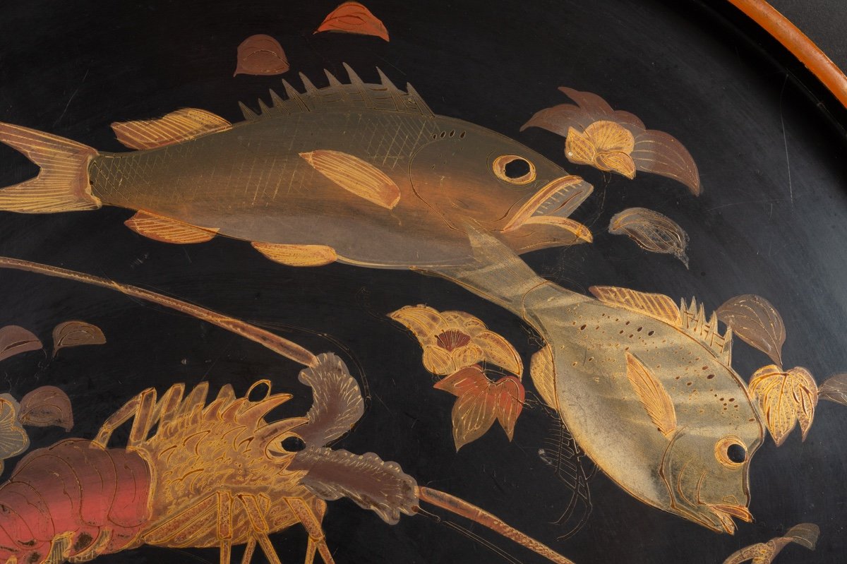 Fish And Lobster Tray, Lacquer, Japan, Meiji Era (1868-1912). -photo-3