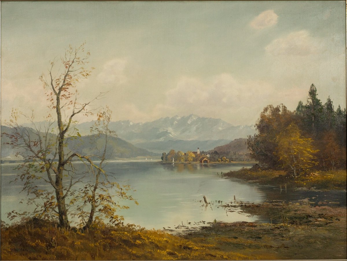 Lake Constance, Oil On Canvas, Schuster, Munich, 20th Century.-photo-2