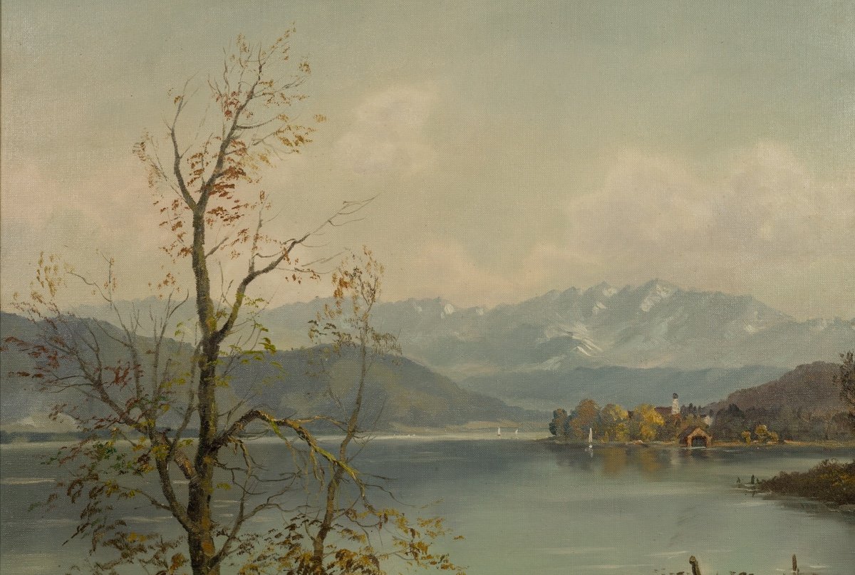 Lake Constance, Oil On Canvas, Schuster, Munich, 20th Century.-photo-2