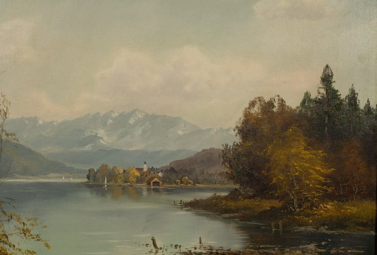 Lake Constance, Oil On Canvas, Schuster, Munich, 20th Century.-photo-3