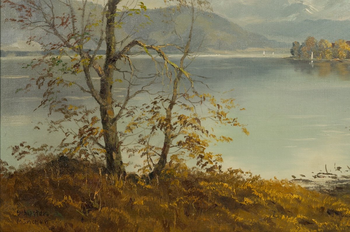 Lake Constance, Oil On Canvas, Schuster, Munich, 20th Century.-photo-4