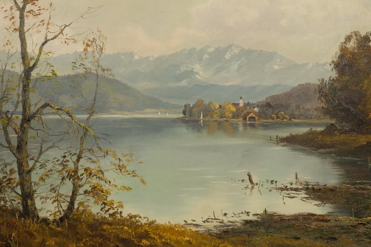 Lake Constance, Oil On Canvas, Schuster, Munich, 20th Century.-photo-6