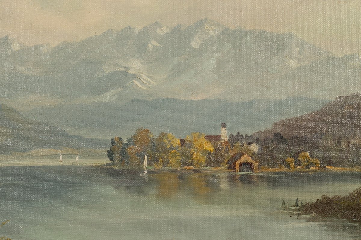 Lake Constance, Oil On Canvas, Schuster, Munich, 20th Century.-photo-7