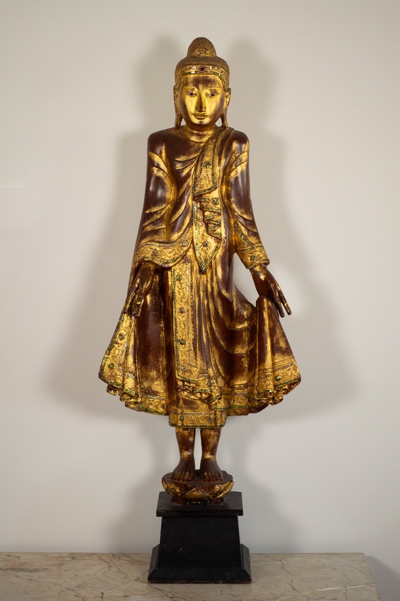 Mandalay Buddha, Gilded Wood, Burma, Early 20th Century.