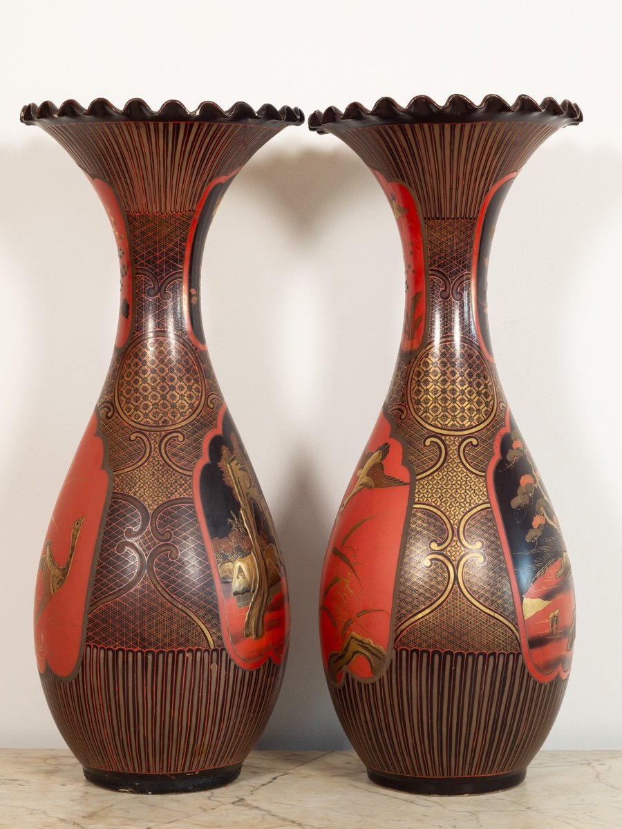 Paire De Vases, Laque Sur Porcelaine, Arita, Japon, ère Meiji (1868-1912).-photo-2