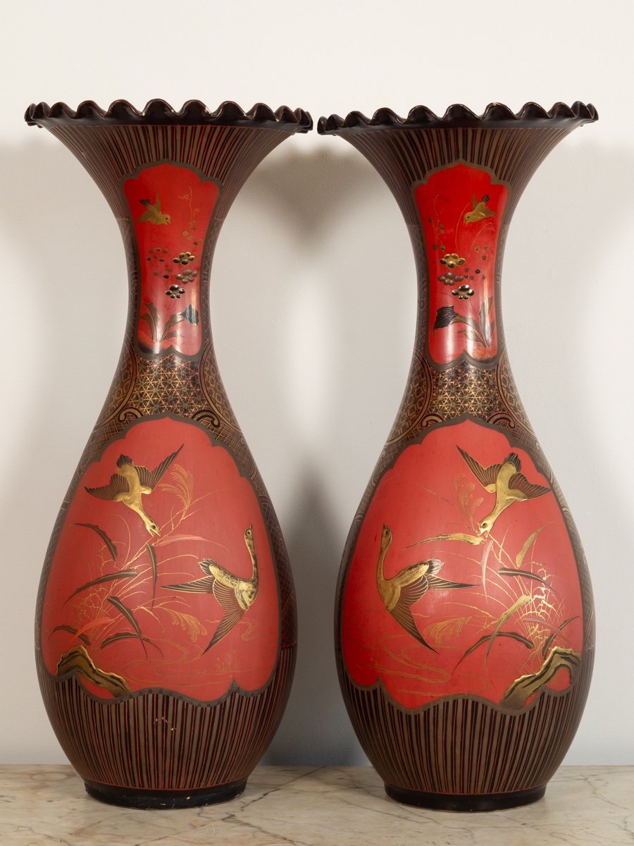 Paire De Vases, Laque Sur Porcelaine, Arita, Japon, ère Meiji (1868-1912).-photo-3