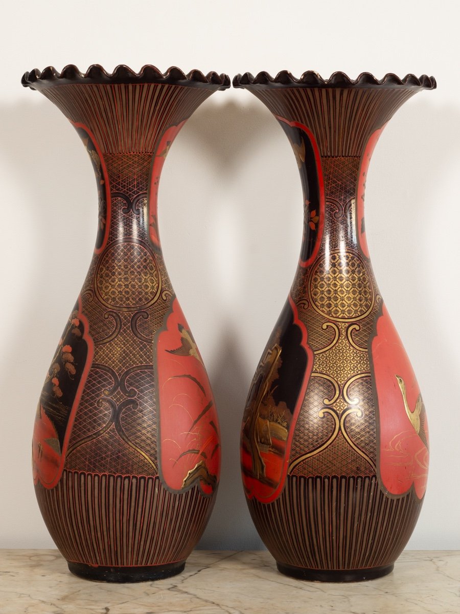 Paire De Vases, Laque Sur Porcelaine, Arita, Japon, ère Meiji (1868-1912).-photo-4