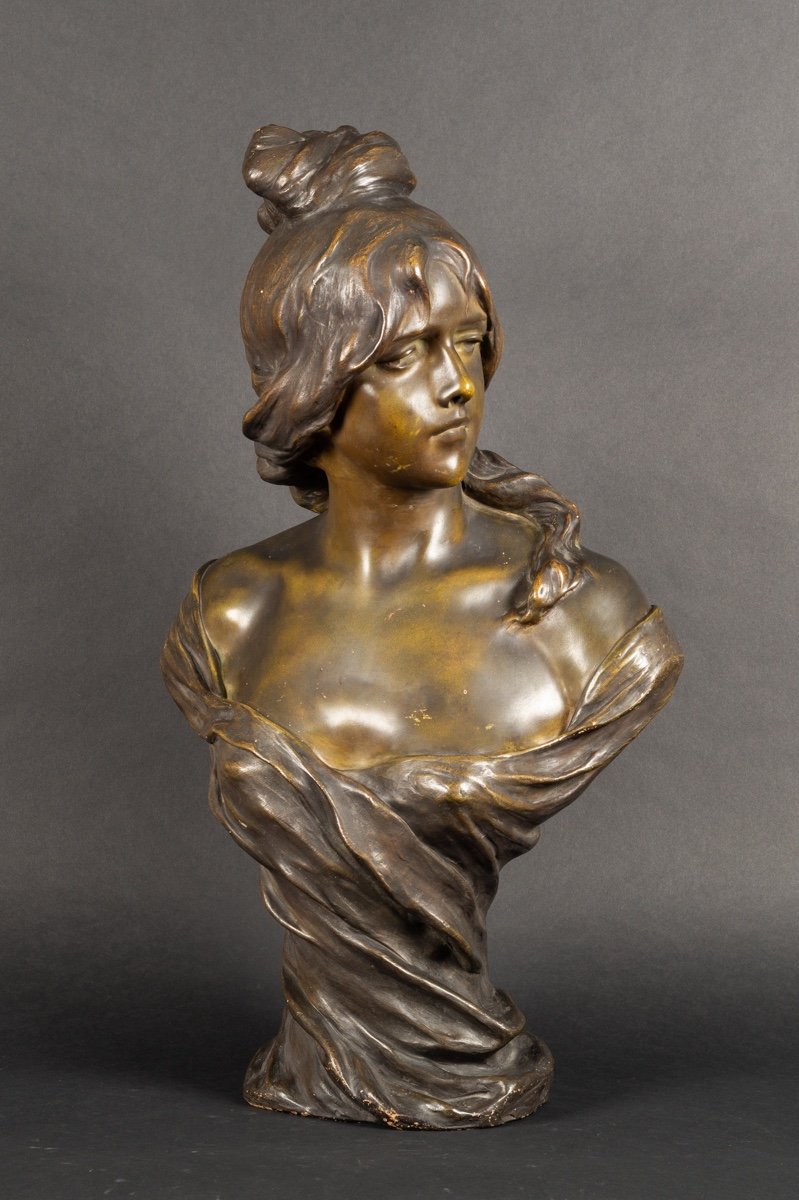 Buste De Femme, A.H. Nelson (1854 - 1919), Goldscheider, Art Nouveau, Vienne, Vers 1900.  -photo-3