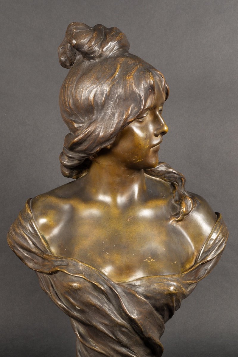 Buste De Femme, A.H. Nelson (1854 - 1919), Goldscheider, Art Nouveau, Vienne, Vers 1900.  -photo-1