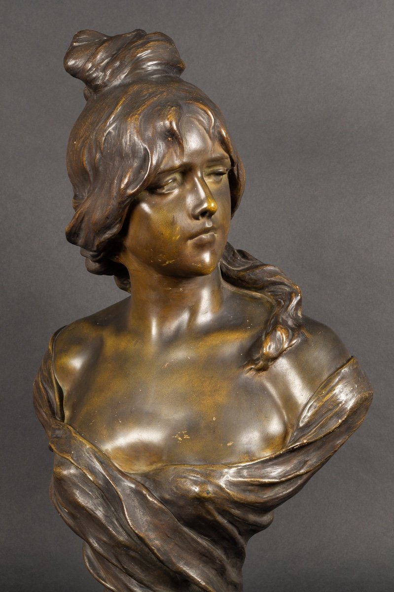 Buste De Femme, A.H. Nelson (1854 - 1919), Goldscheider, Art Nouveau, Vienne, Vers 1900.  -photo-2